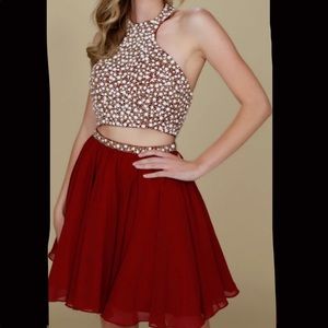 Burgundy Two Piece Women’s Short Homecoming Dress